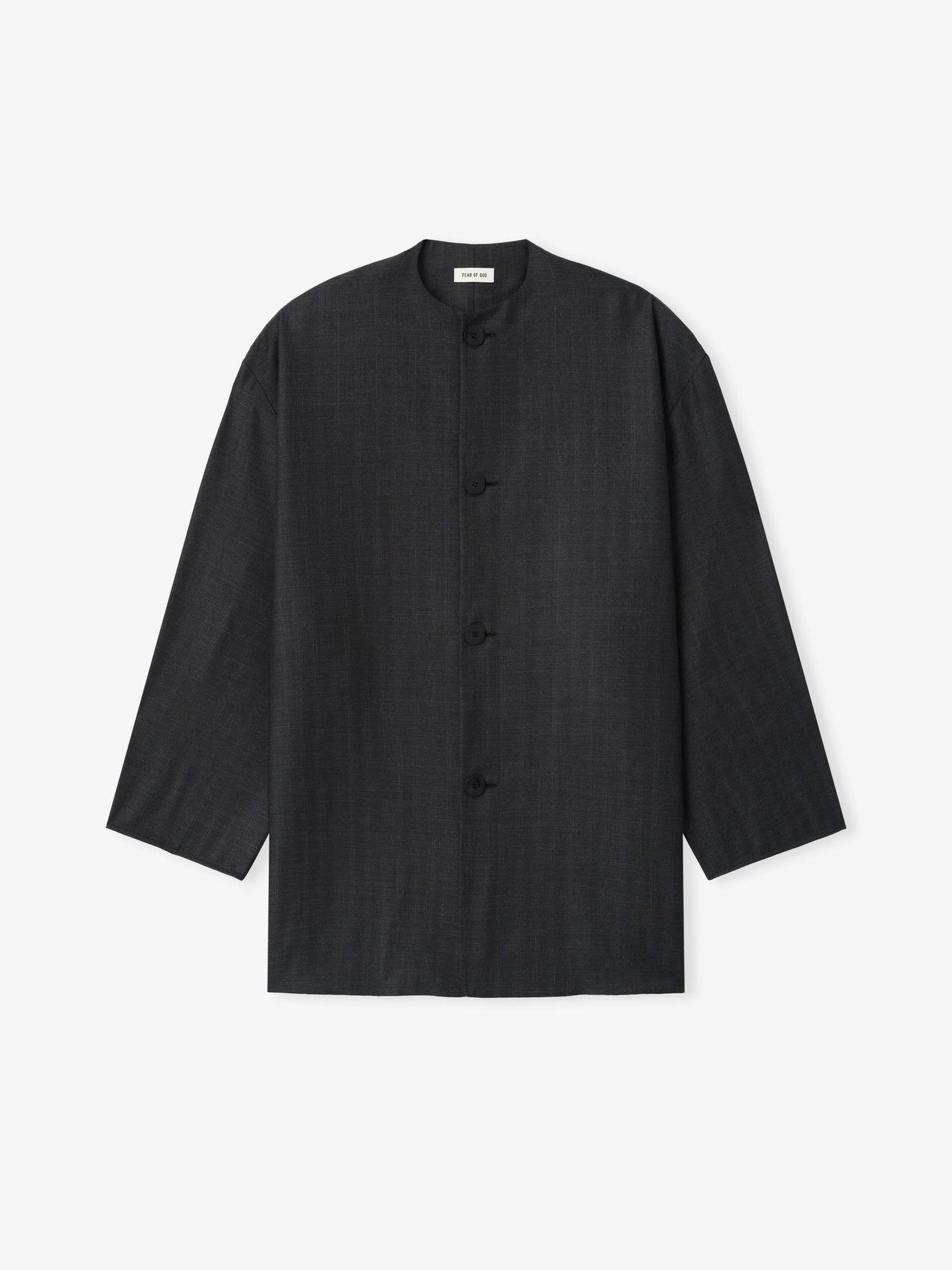 Grey Striped Wool Collarless Sport Jacket