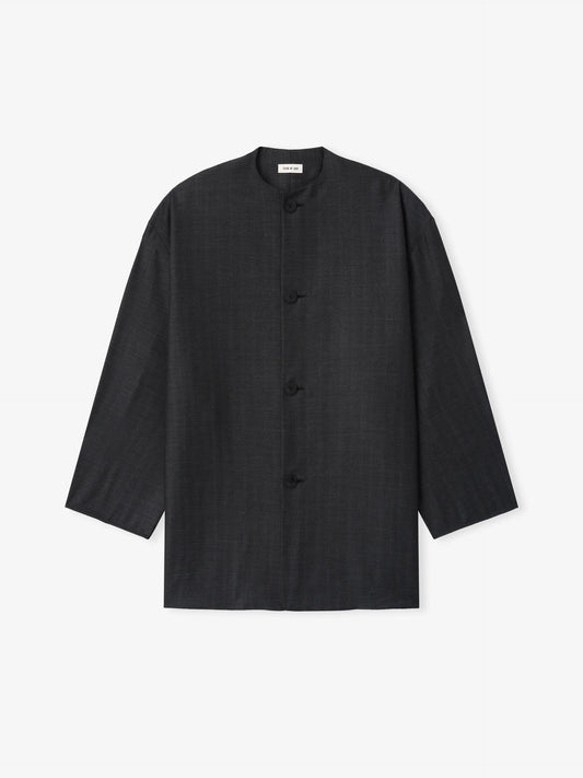 Grey Striped Wool Collarless Sport Jacket