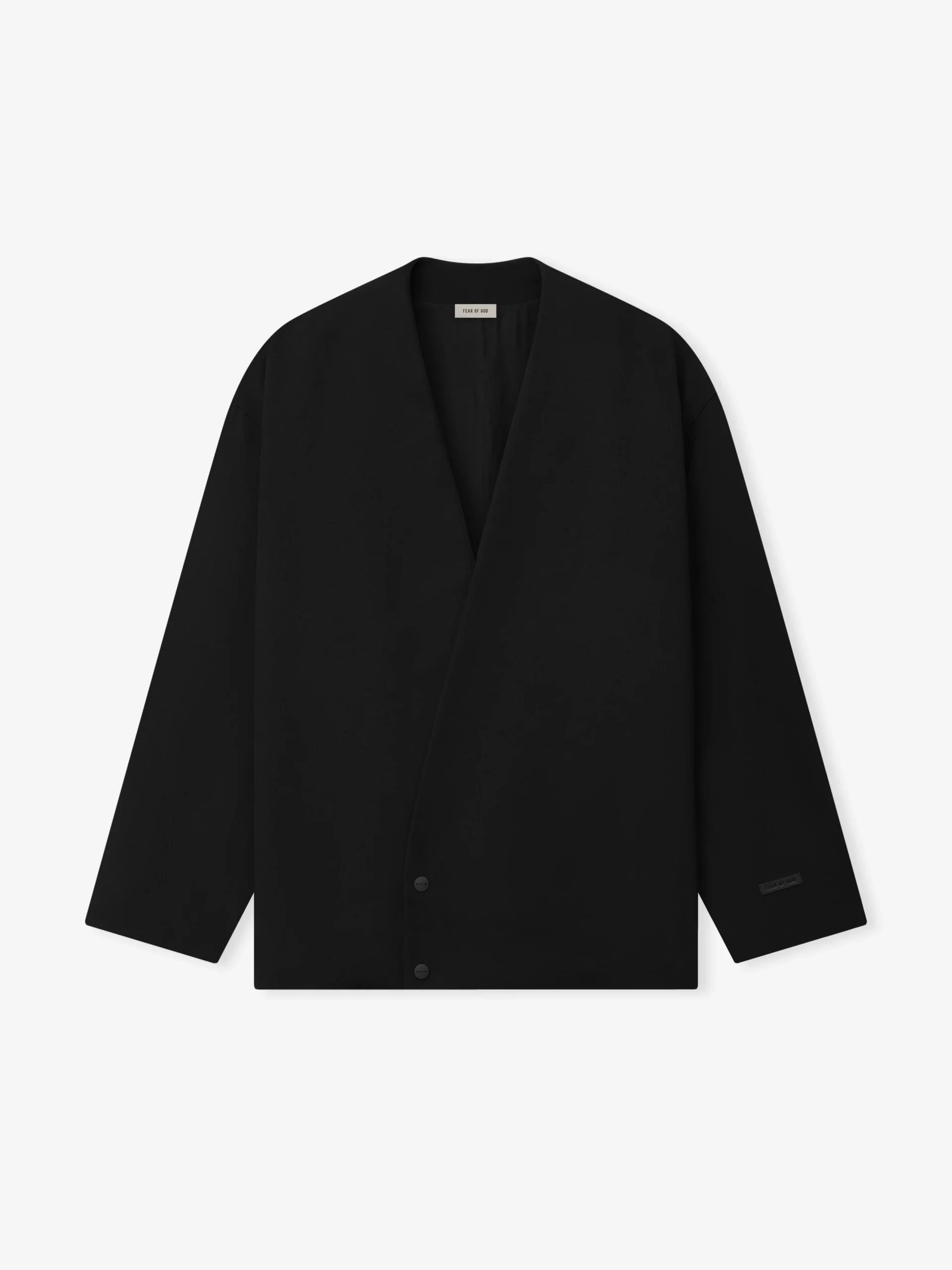 Wool Ripstop Relaxed Cropped Lapelless Jacket