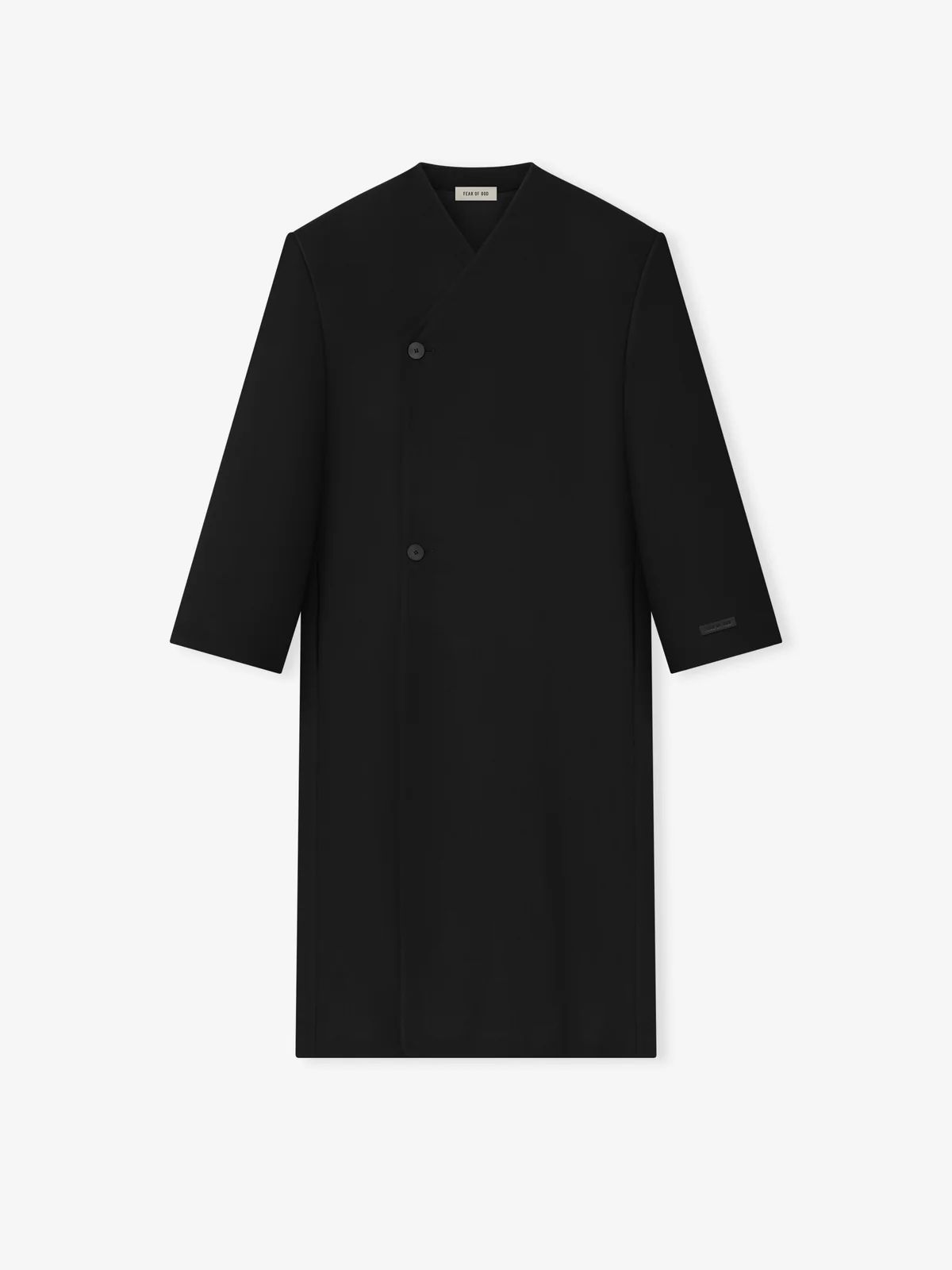 Double Weave Wool Double Breasted Lapelless Coat