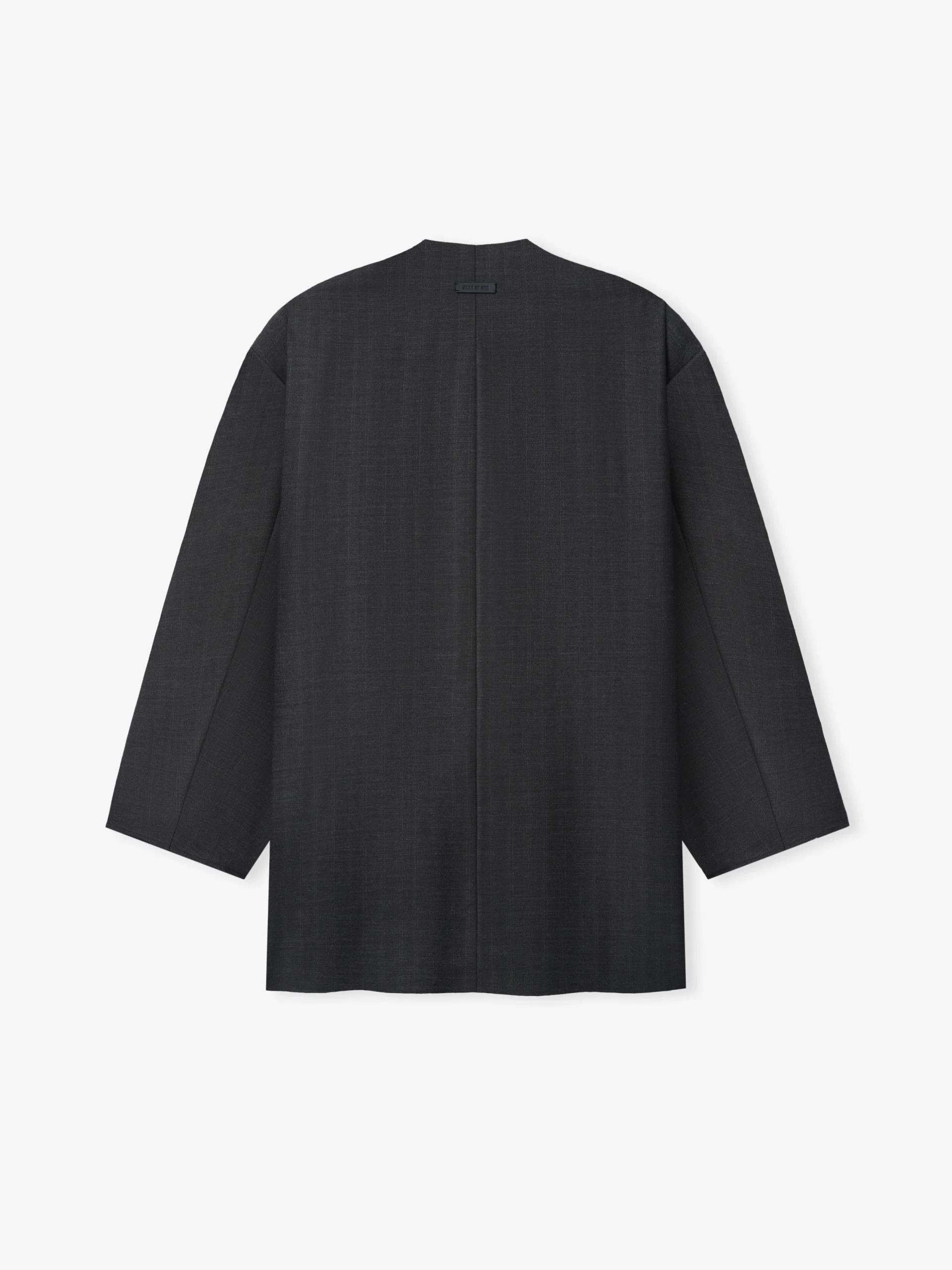 Grey Striped Wool Collarless Sport Jacket